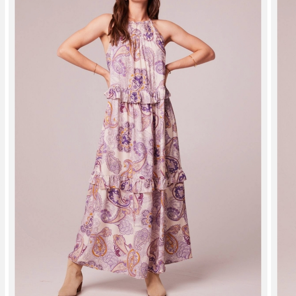 Band of The Free Liliane Purple Paisley Tiered Maxi Dress